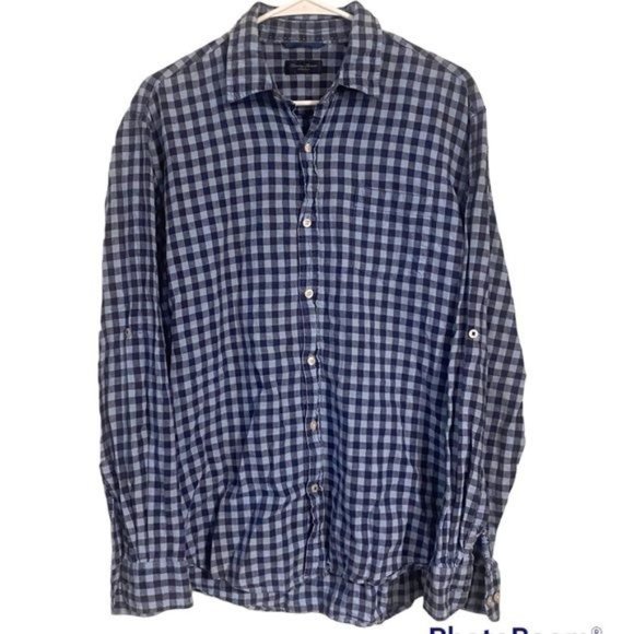 Linea Rosso Signature Blue Checkered Long Sleeve Button Down‎ Men’s Large - Picture 1 of 5